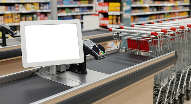 Supermarket Checkout Counter Blank Digital Display Mockup