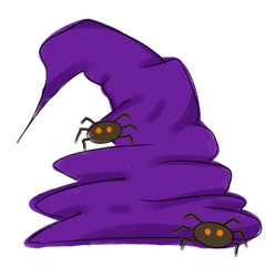 purple halloween hat with spiders 