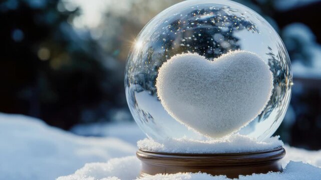 A snow globe with a heart inside, great for winter or Valentine's Day use