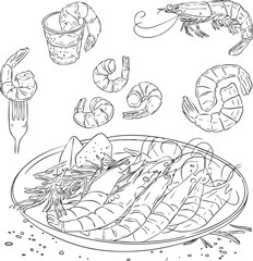 Line Art of Culinary Voyage of Shrimp Dishes
