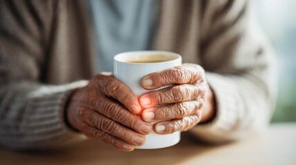 Medical concept showing a person suffering from body pain, red glowing hotspot highlighting inflammation, injury, or discomfort, symbol of pain relief and treatment