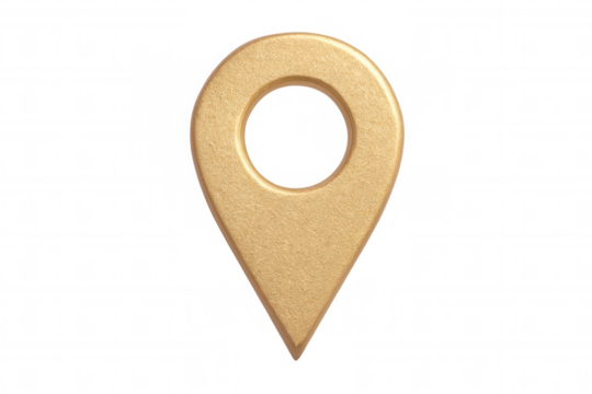 Golden location pin on clear background, perfect for travel and navigation themes