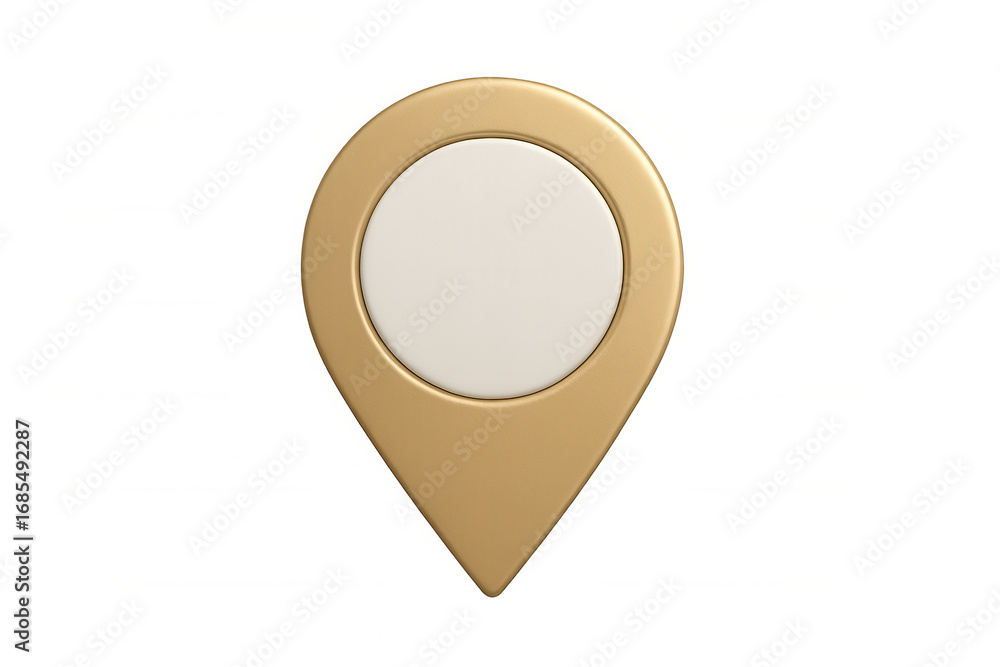 Poster 3d render of a golden location pin with blank space, isolated on transparent background, perfect for