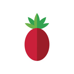 Stylized Red Pineapple Fruit with Green Leaves.