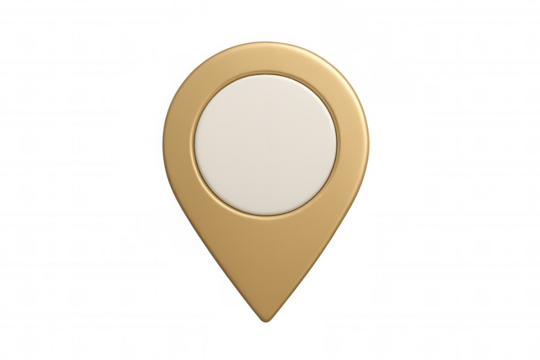 3d render of a golden location pin with blank space, isolated on transparent background, perfect for indicating location or destination