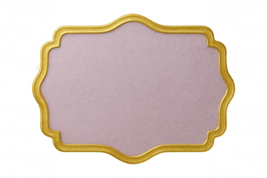 Vintage label with gold border, textured pink center, transparent backdrop creating elegant design element for graphic projects