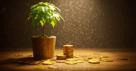 Money Tree Growing with Golden Coins Symbolizing Financial Growth and Investment
