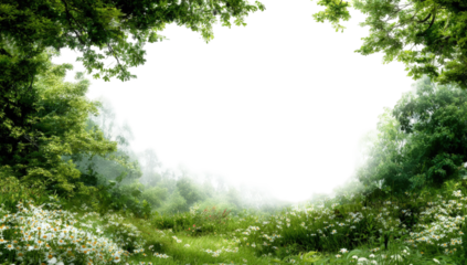 A dark shape outlined against a lush forest scene