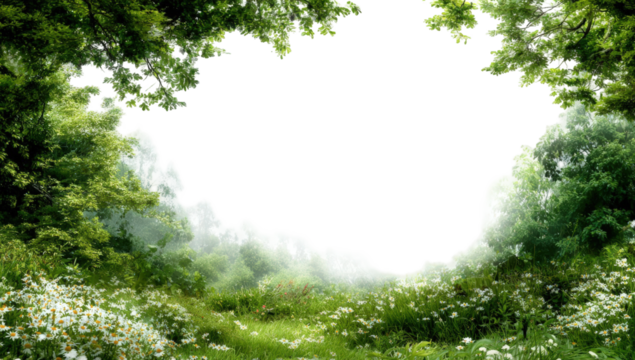 A dark shape outlined against a lush forest scene