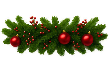 Festive christmas garland with red baubles and berries on a transparent background isolated on transparent background