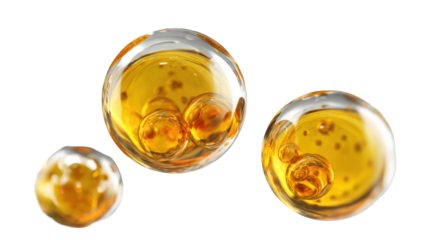 Three glowing, golden spheres