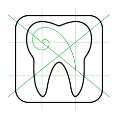 Golden ratio tooth logo dental design with geometry lines symmetry