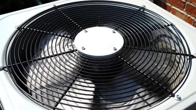 Outdoor air conditioner fan spinning cooling unit
