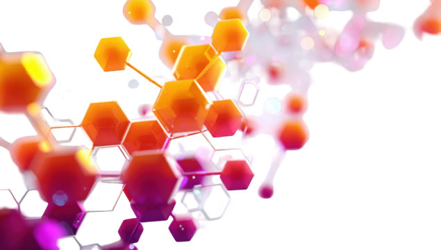 Abstract digital illustration of interconnected hexagonal shapes in vibrant colors