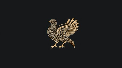 Golden bird illustration featuring intricate details on a black background suitable for design and decoration