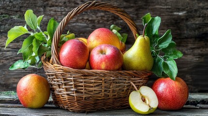 Fresh Fruit Basket with Apples and Pears