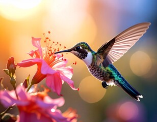 Obraz premium Modern artwork showing a luminous hummingbird hovering gracefully