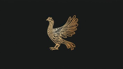 Fototapeta premium Elegant gold bird illustration on a black background showcasing detailed feather patterns and graceful posture