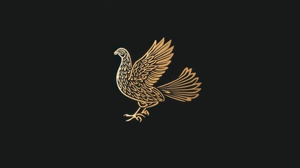Fototapeta premium Golden bird illustration with intricate feather details against a black background showcasing artistic design
