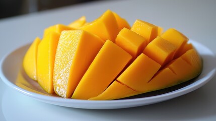 Fresh Sliced Mango on White Plate
