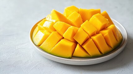 Fresh Sliced Mango on White Plate