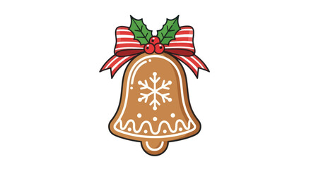 Festive Gingerbread Bell Cookie with Holly and Bow.