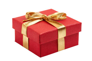 A red gift box with a gold ribbon and bow