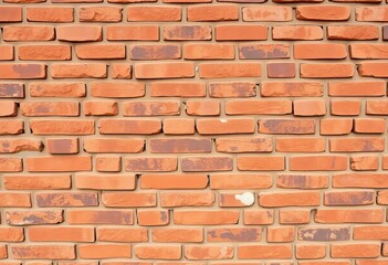 Obraz premium Rough, uneven red-brown brick wall surface with varying shades and mortar lines, vintage texture, facade