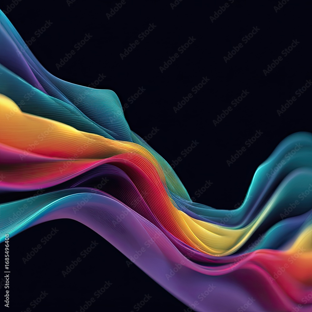 Poster Colorful waves undulate across a dark background creating an abstract and dynamic visual