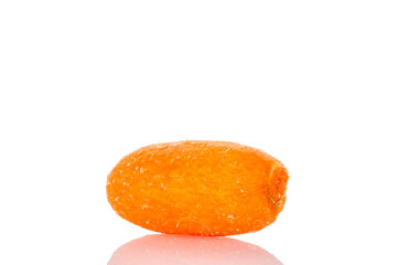 Small peeled carrot isolated on white background, macro.