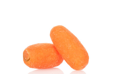 Small peeled carrot isolated on white background, macro.