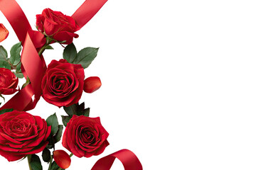 Red roses and ribbon on a black background