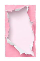 A vibrant pink paper rectangle with ragged, torn edges, revealing a light pink background