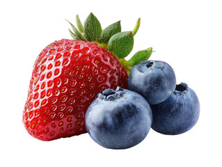Close-up of a juicy strawberry and blueberries