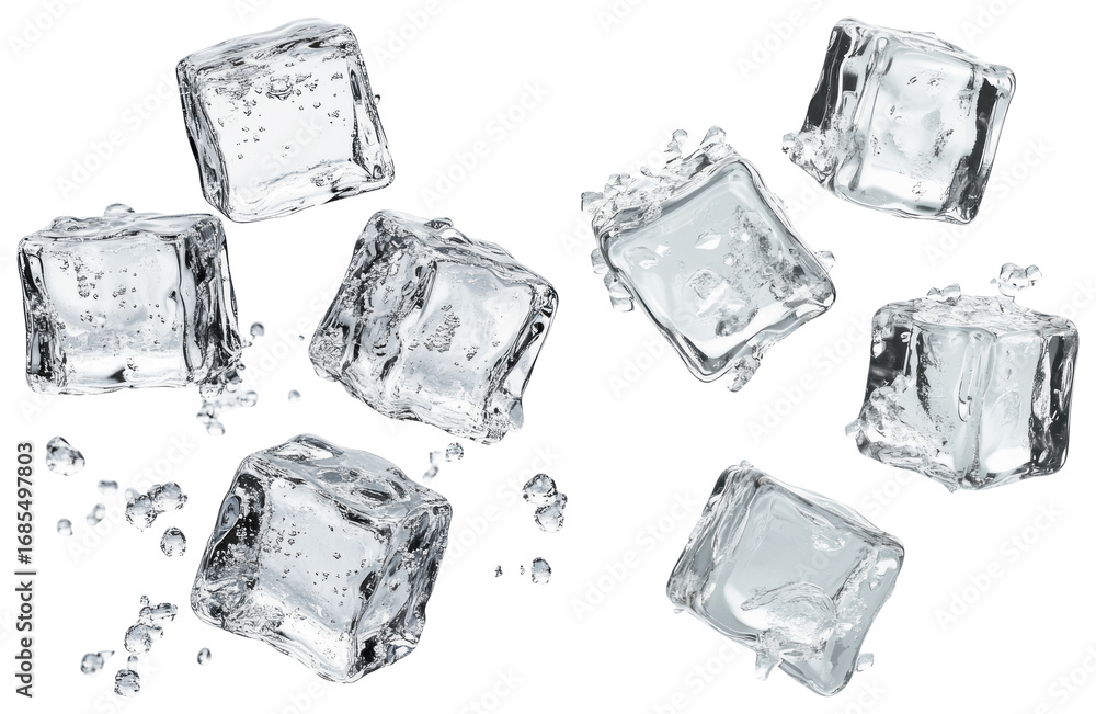Poster png refreshing ice cubes scattered elegantly, element set on transparent background