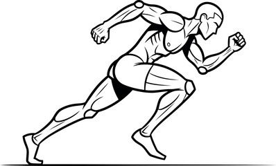 Vector vector art of anatomical illustration of a man running, black and white transparent background