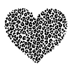 A dark heart shape filled with tiny, repeating leopard-print patterns