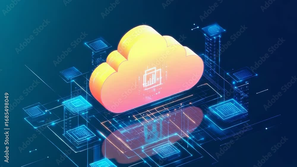 Poster cloud computing connecting servers and databases in futuristic network