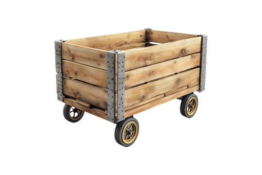Wooden Cargo Wagon Isolated on a Transparent Background