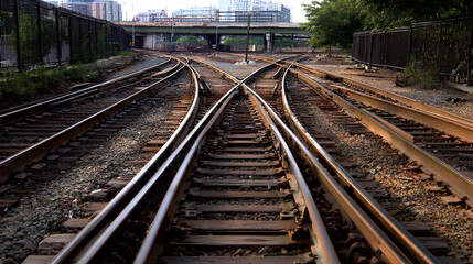 Naklejka premium Railroad tracks curved diverging