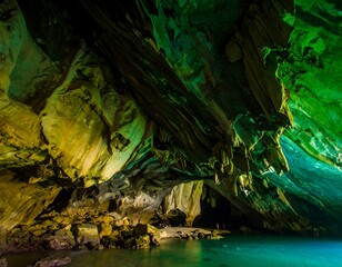 Cave interior, vibrant colors