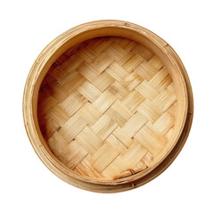 Empty round bamboo steamer basket