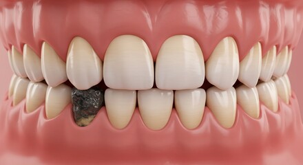 Showcasing a severe tooth cavity needing dental care, emphasizing decay and oral health issues for educational or medical purposes now