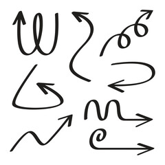 curved and doodle arrows symbols set vector illustration