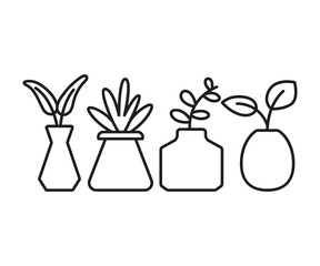 plant vase line icons set vector illustration