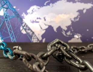 Chains linked across a world map background