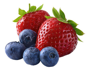 Close-up of fresh red strawberries and blueberries