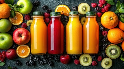 Fresh Fruit Juice Bottles with Assorted Fruits