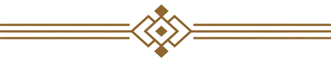 Ornate, horizontal design with three bands of varying shades of brown, accented with red and yellow. A complex, diamond-shaped motif is centered, intricately detailed