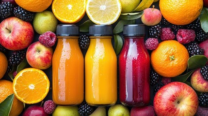 Fresh Fruit Juice Bottles with Assorted Fruits